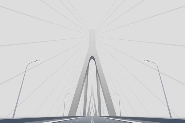 Image of a bridge with a vector road in the minimalist style