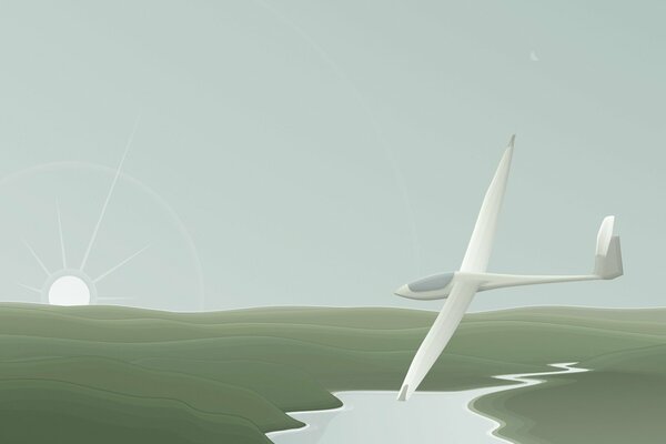 Vector image of an airplane over water