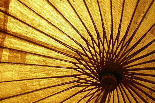Bright Open Yellow Wooden Umbrella