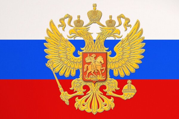Флаг триколор с гербом страны России