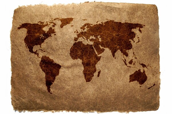 A map of the Earth on a piece of old cloth