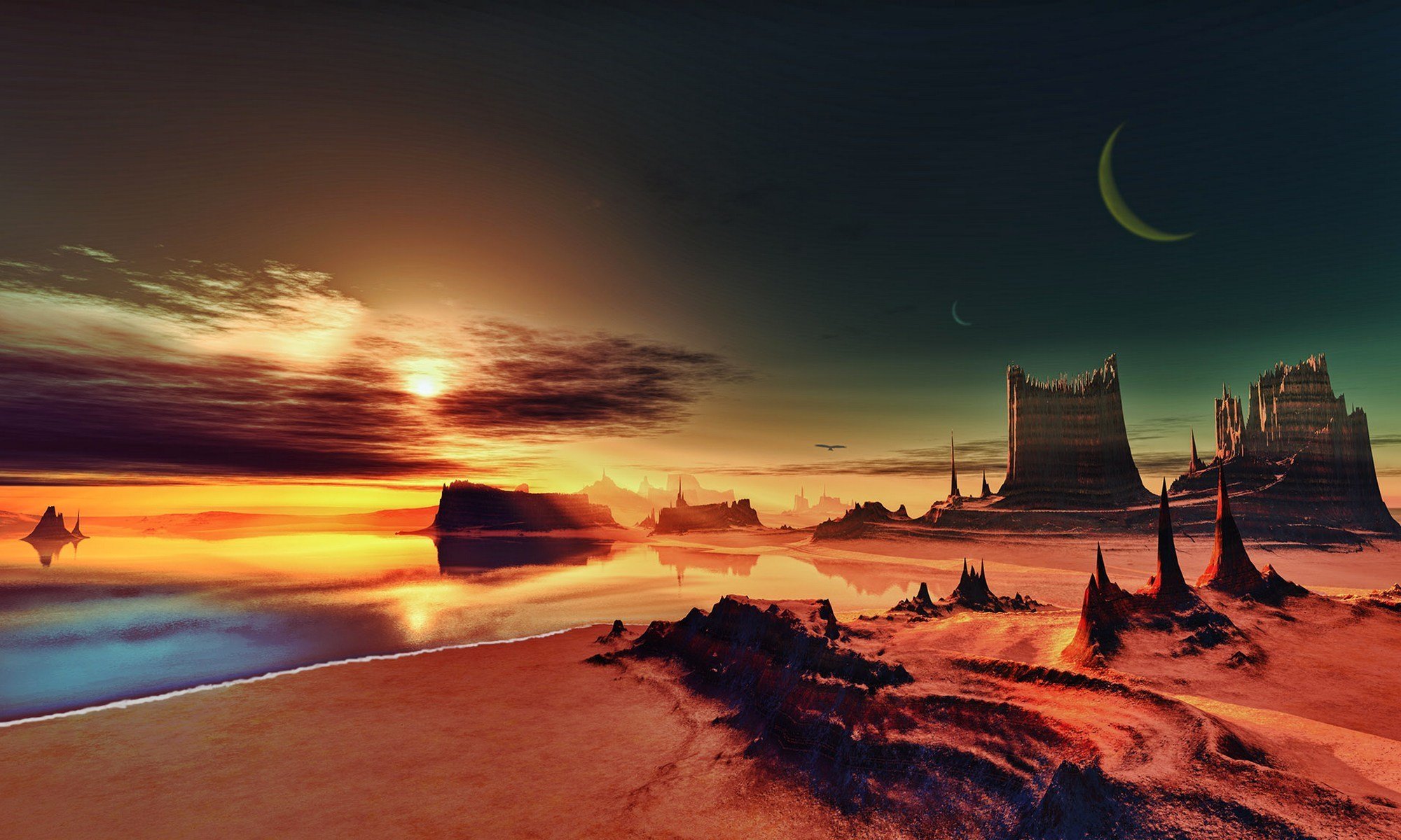 lightdrop tel aran rhiod rendering landscape space moon sky sea coast rendering space shore sand rock