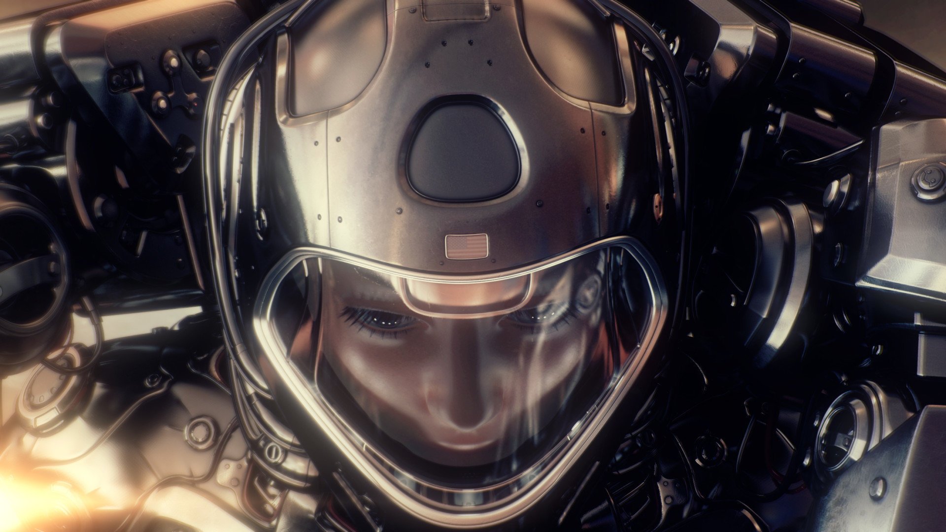 rendering art girl suit helmet face view