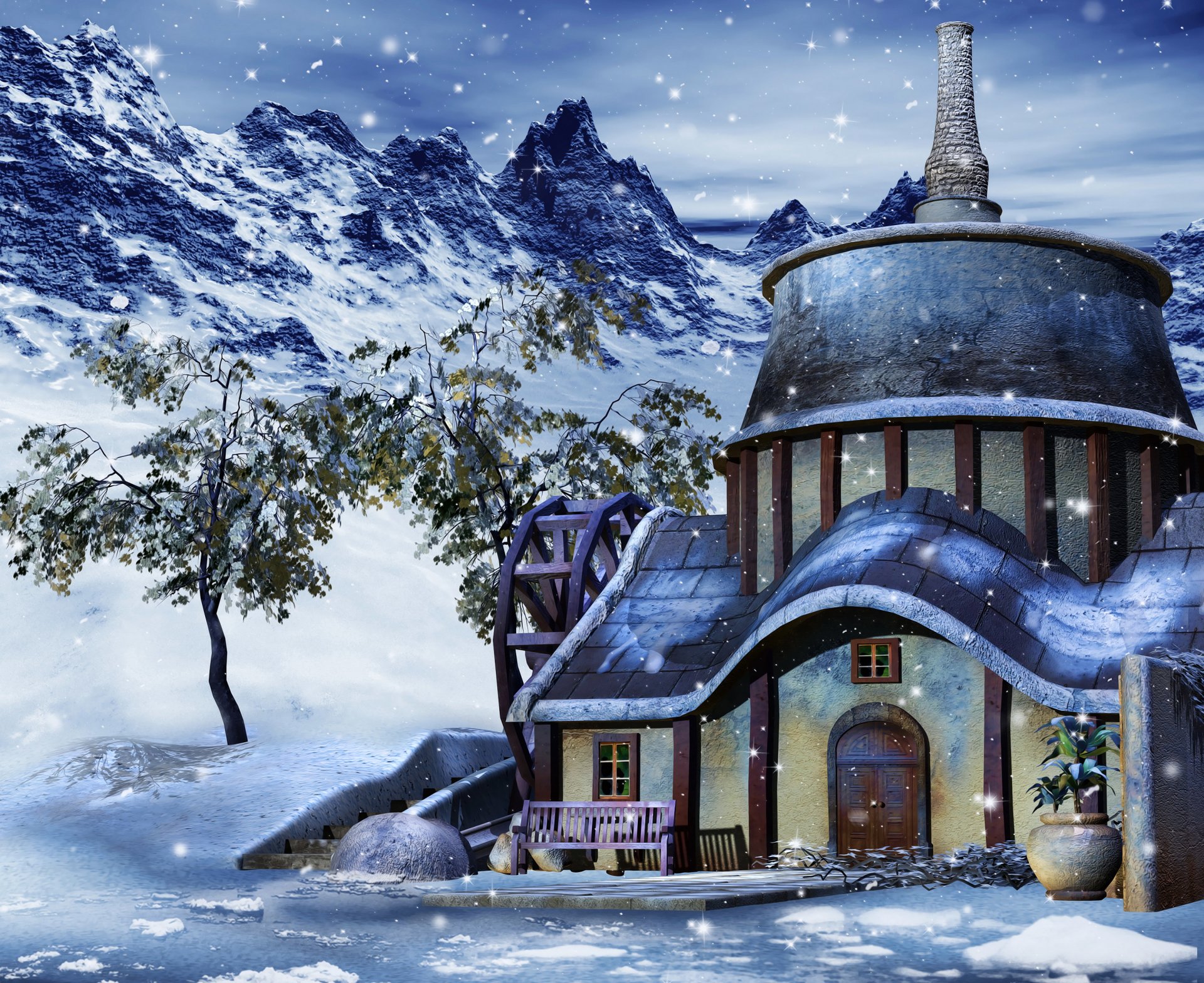 house winter snow 3d graphics photo