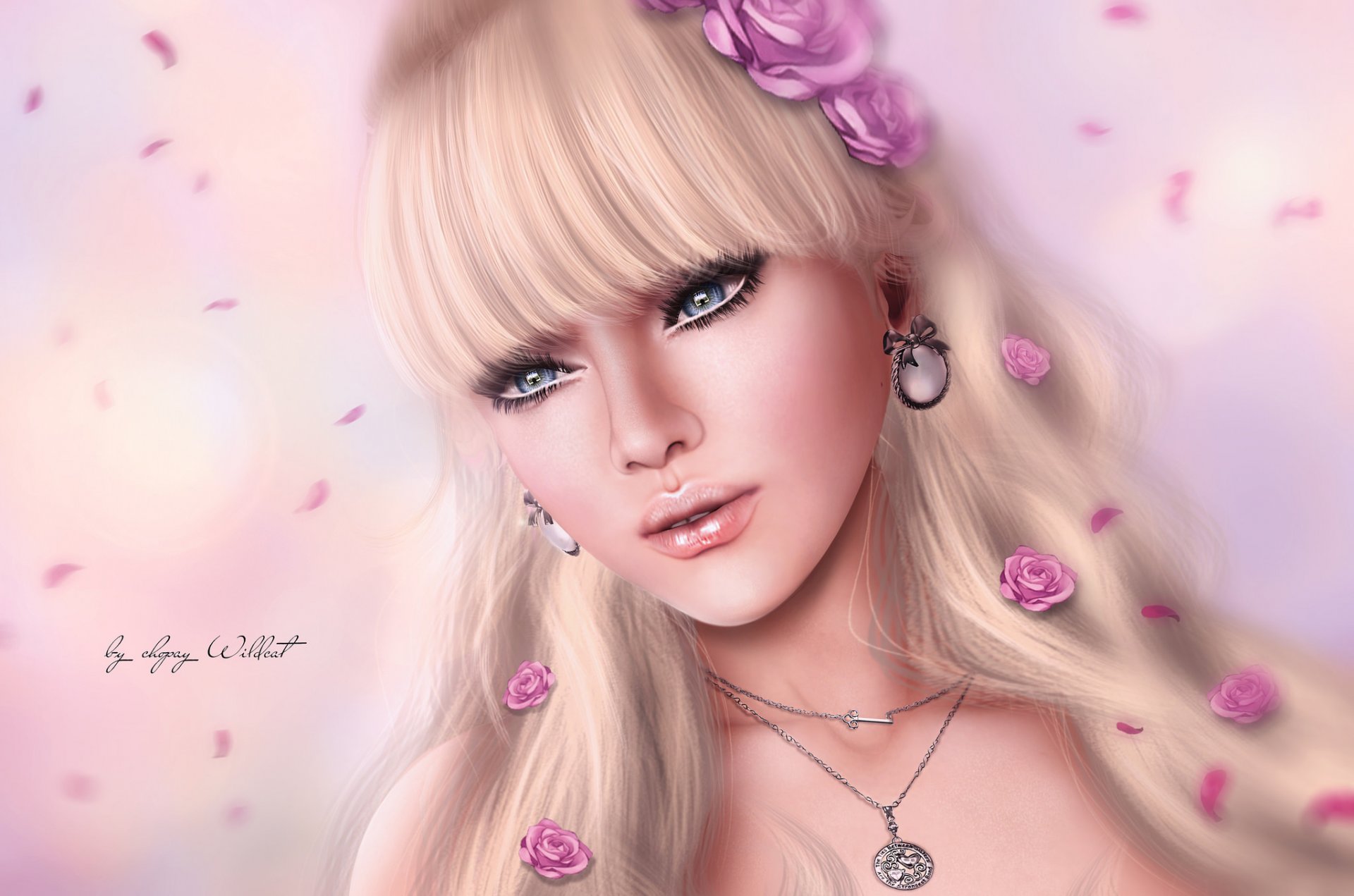 girl blonde face portrait rose