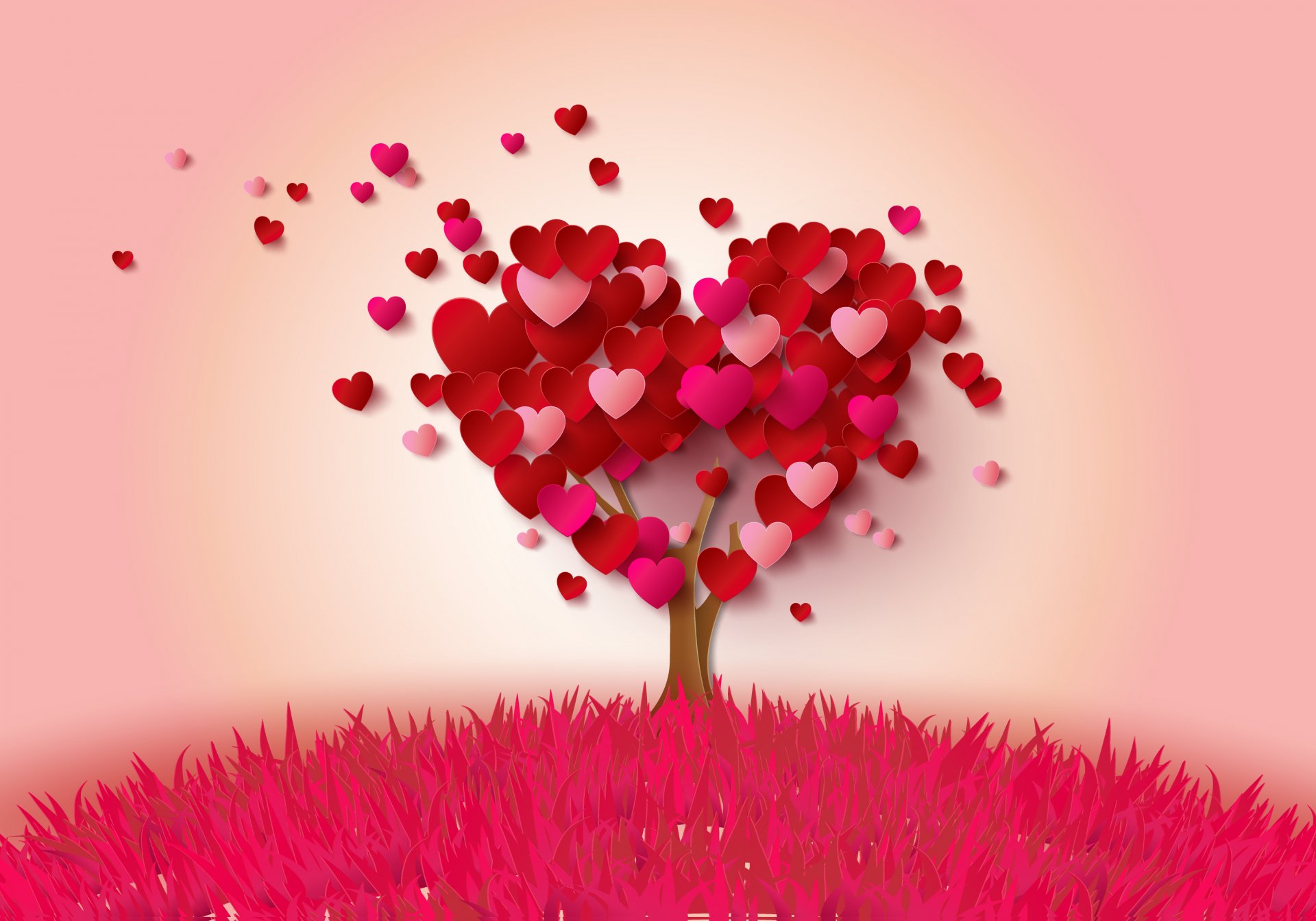 amore romantico rosa cuore albero cuori