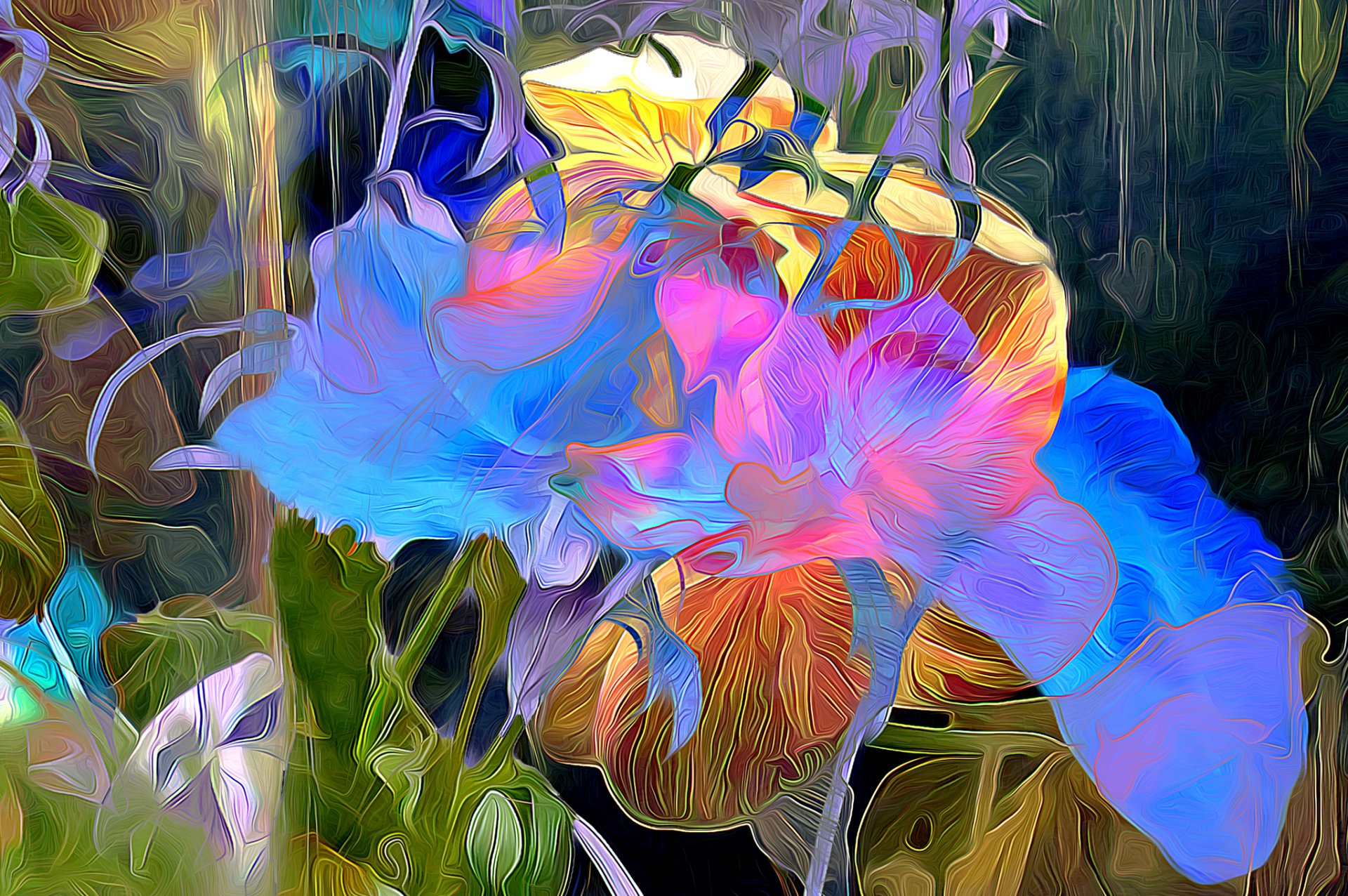 flores pétalos líneas pinturas abstracción