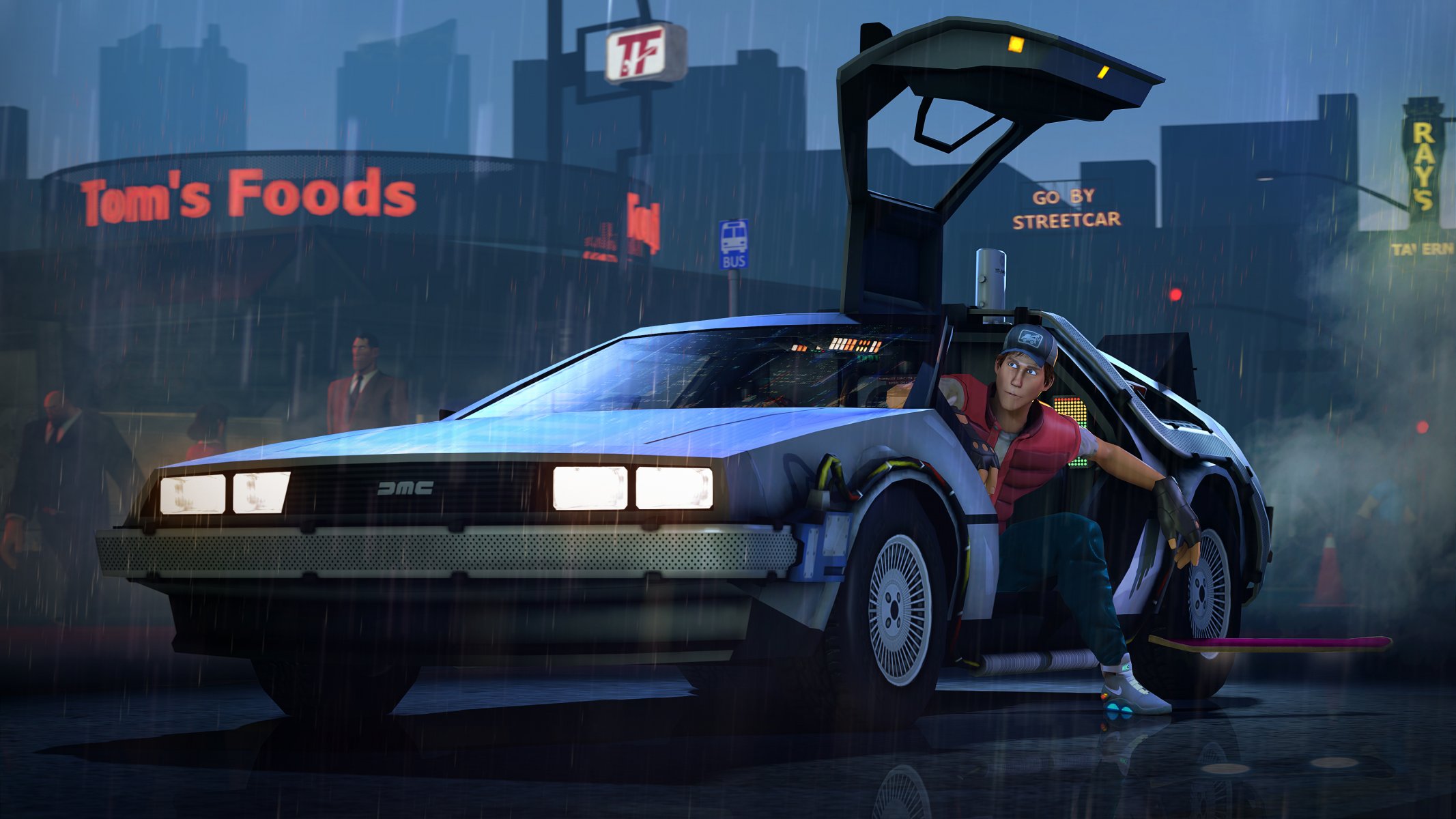 back to the future delorean team fortress scout fan art