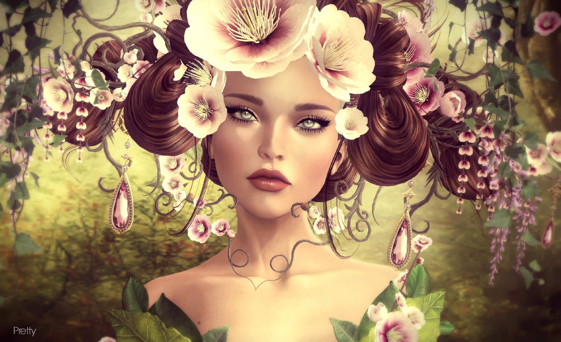 girl portrait hair style flower