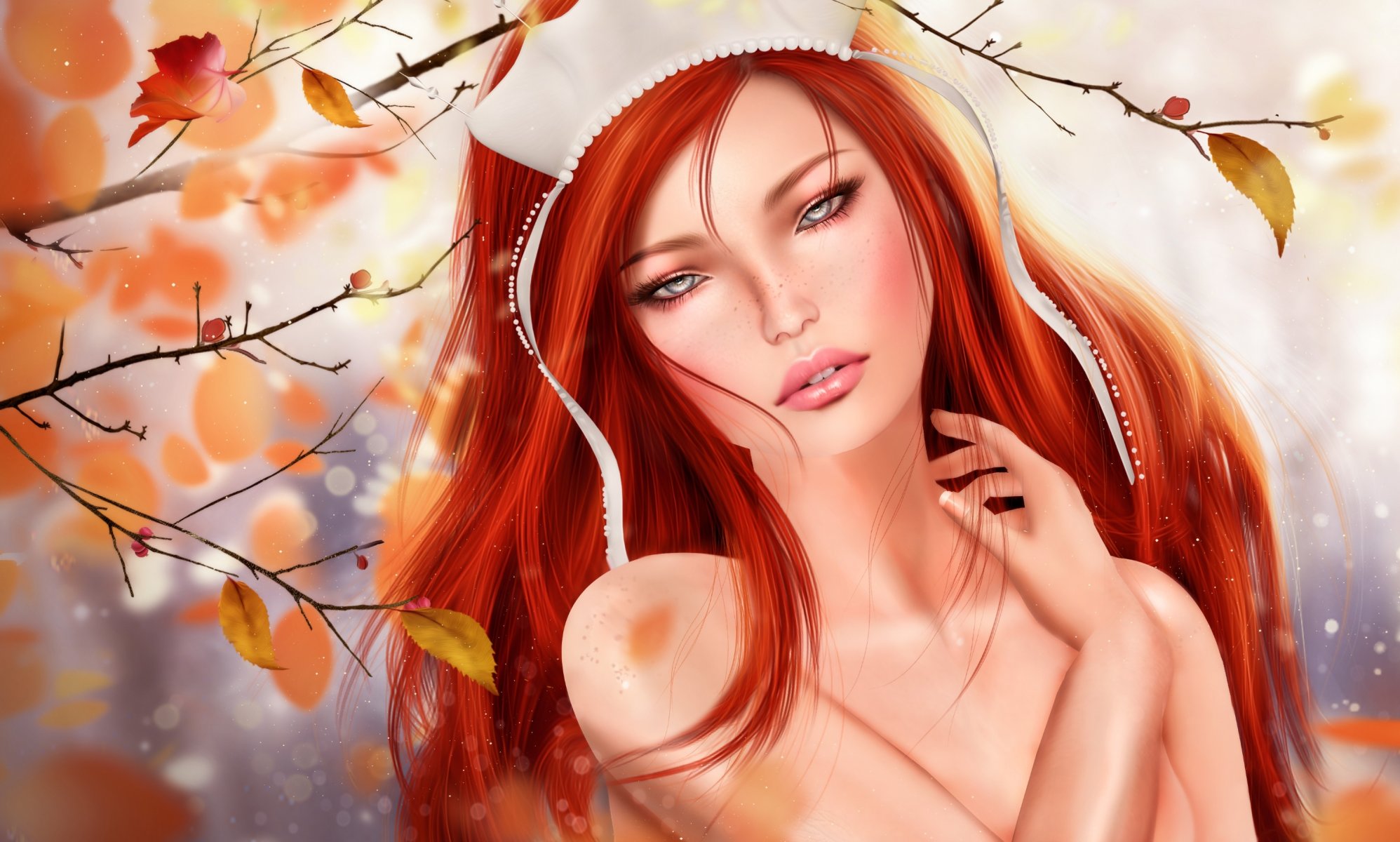 la jeune fille rousse automne feuilles