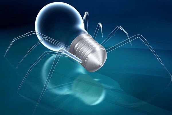 A light bulb with spider legs