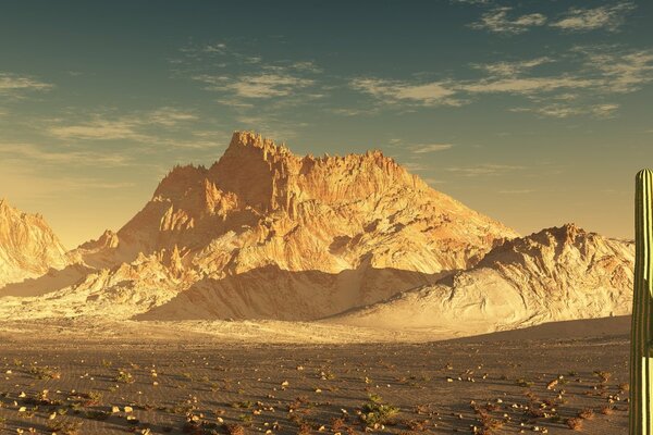 Grandes montañas y cactus en el desierto