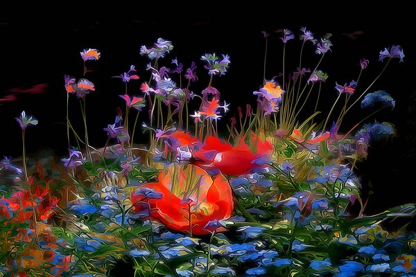 Fleurs fantaisie dans le jardin de la maison