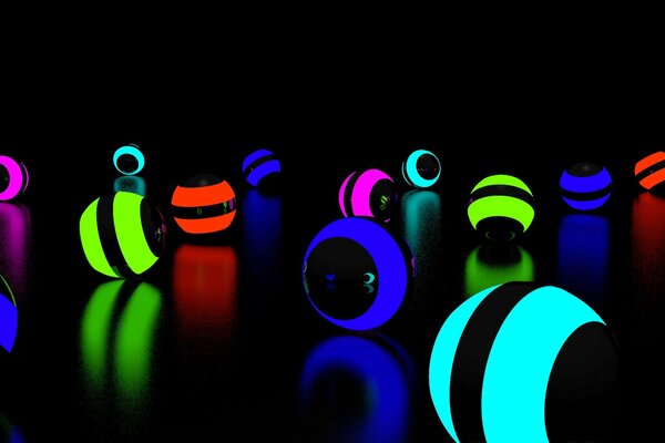 Glowing ball spheres on a black background