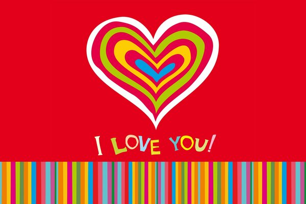  I love you! . multicolored heart on a red background