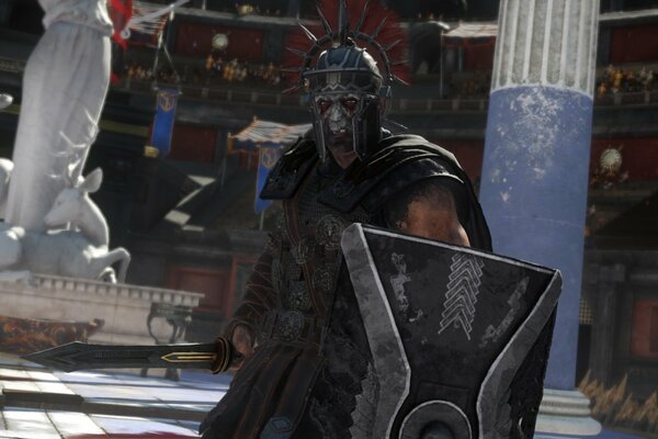 Gladiator in the arena in armor