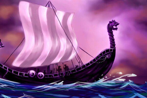 Dessiné bateau-dragon en haute mer