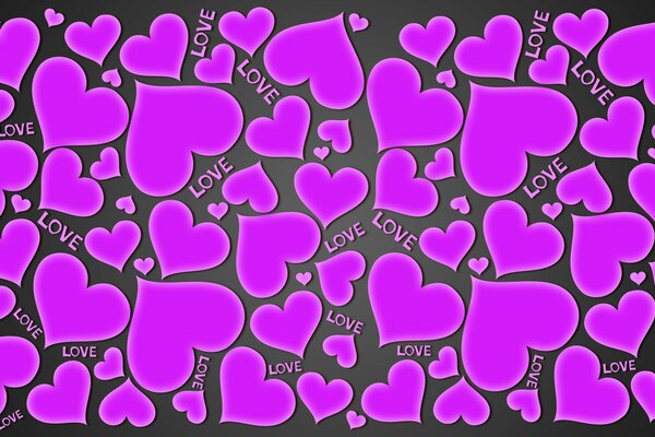 Violet coeurs et les inscriptions de l amour sur un fond sombre