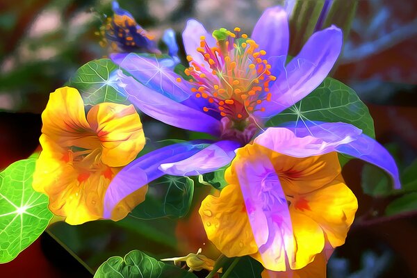 Schöne gelbe und violette Blüten