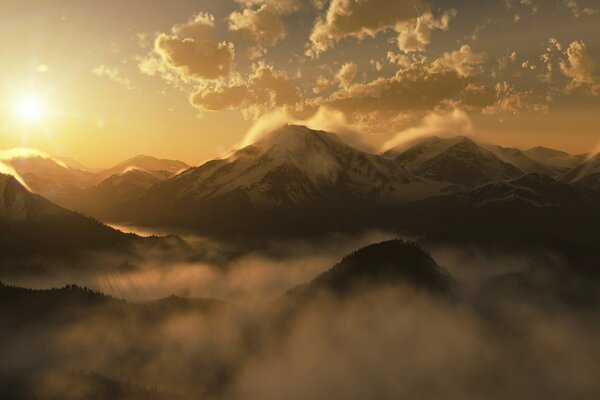 Amanecer por la mañana en las montañas