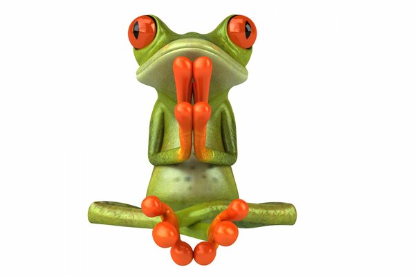 The green frog. a frog in the lotus position. fun yoga