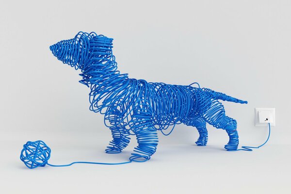 A dog from a wire with a ball