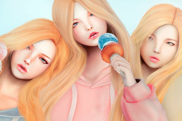 Trois blonde avec les yeux tristes