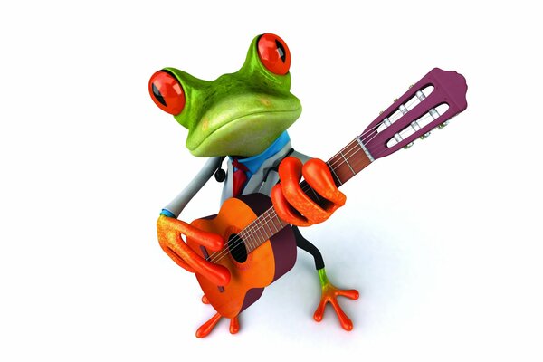 Perky 3d frog with guitar