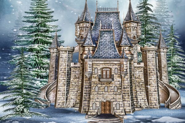 Graphique de la figure d un château dans la forêt d hiver