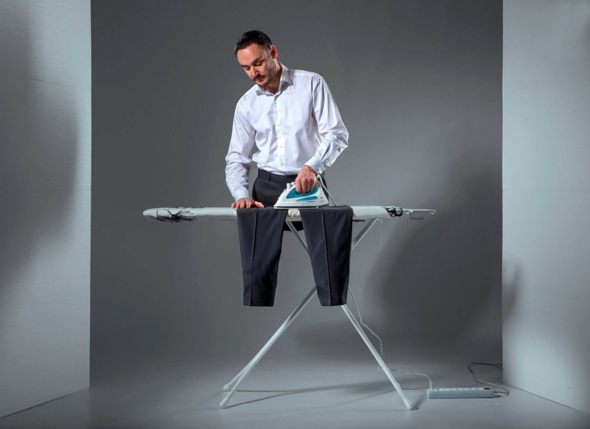 men iron ironing pants creative