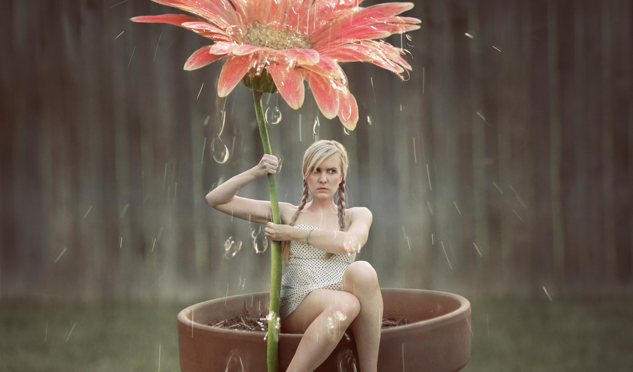 girl flower drops shower art