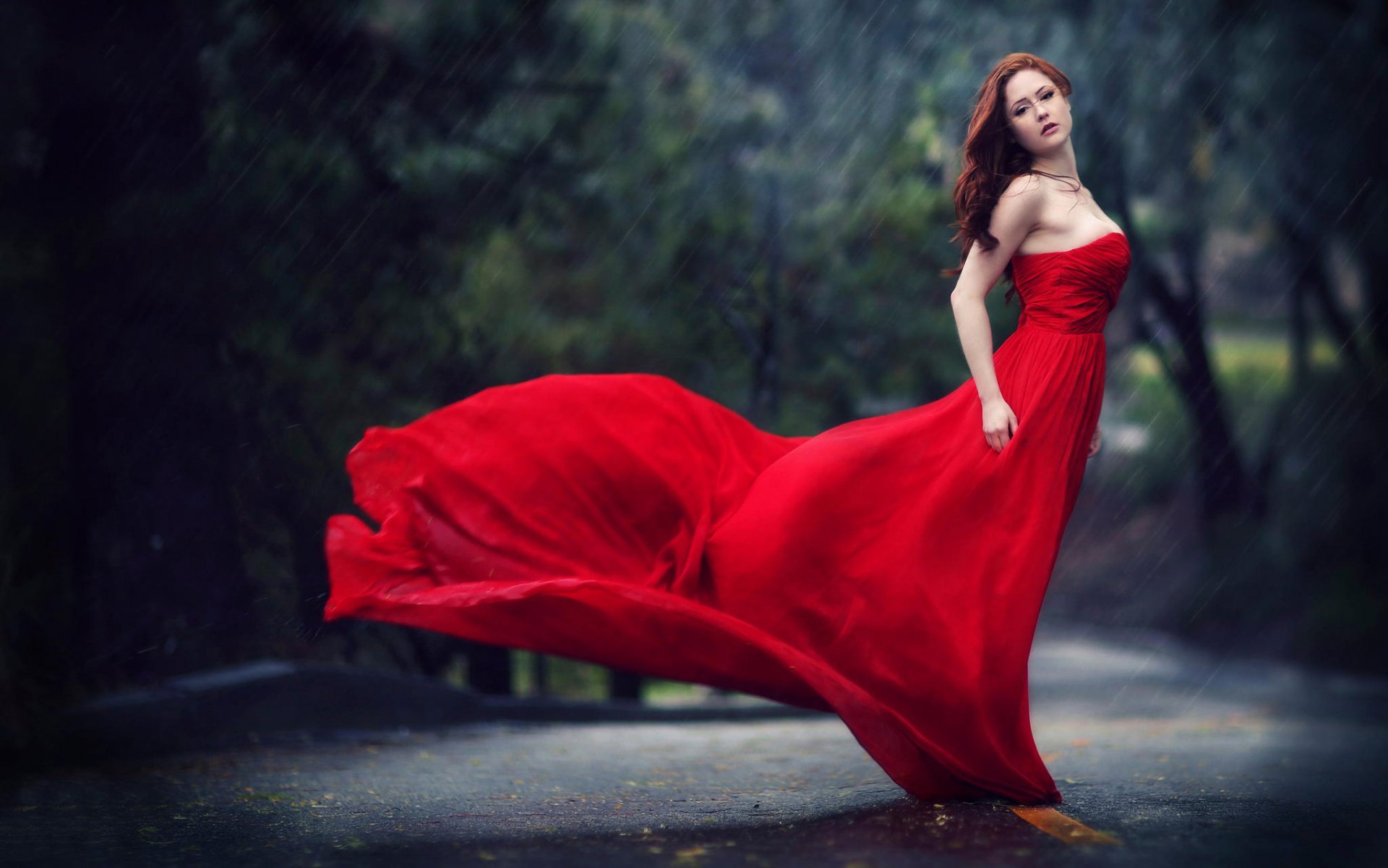 rain drops girl in red