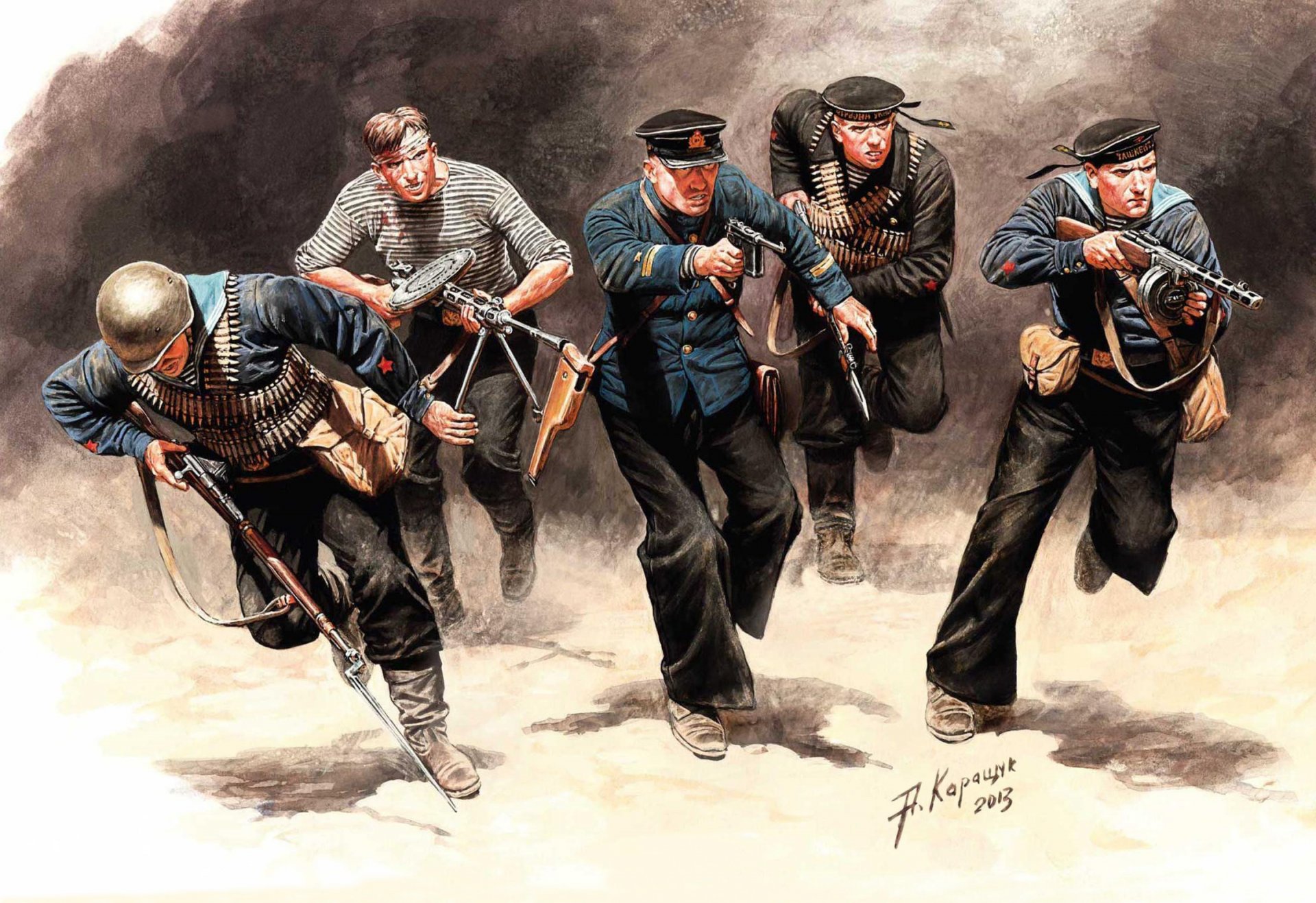 kunst soldaten marine infanterie schwarze büschel schlacht udssr weltkrieg ww2 arbeiter a.karaschtschuk