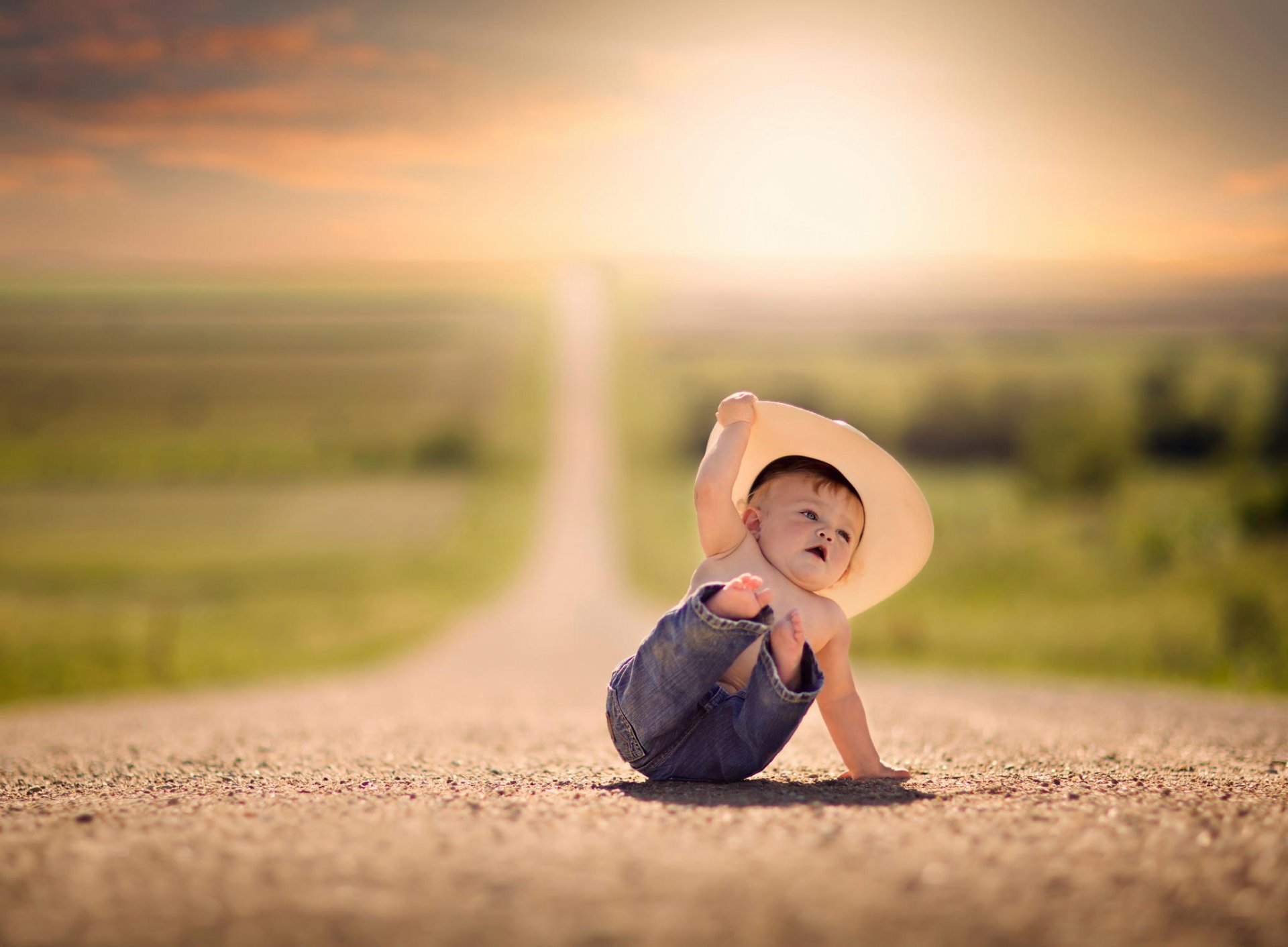 boys fall jeans hat road space bokeh