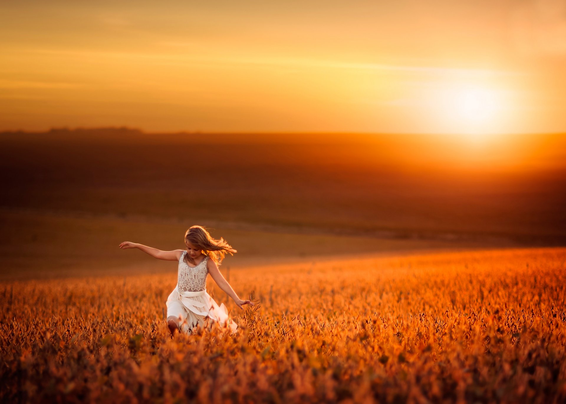 girl dress the field sun balance