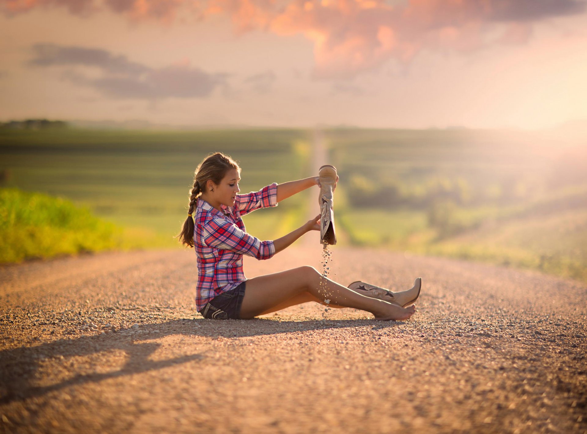 road girl sand boots space bokeh