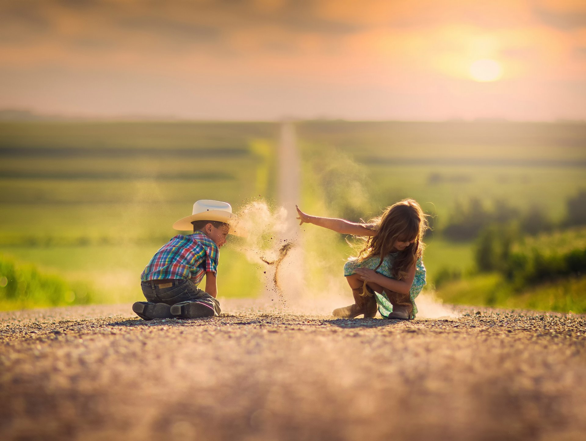 boys girl dust sand road space