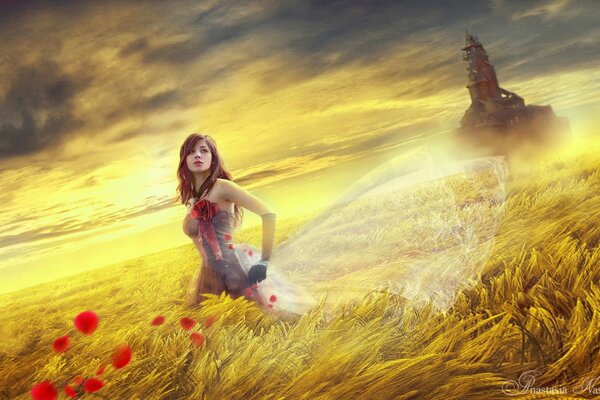 Girl in the field, art fsntasia