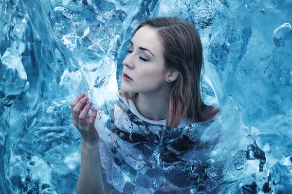 Portrait of a girl in blue ice