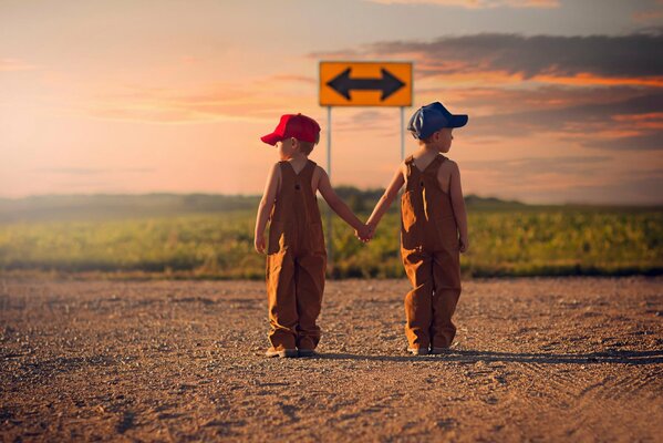 Children near the direction sign