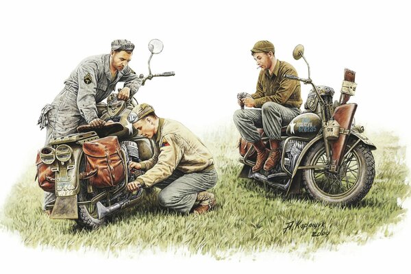 Картина каращука немецкий солдат на мотоцикле