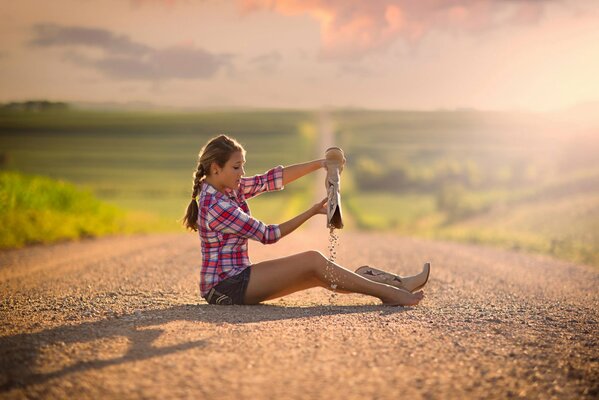 Beautiful girl on the road