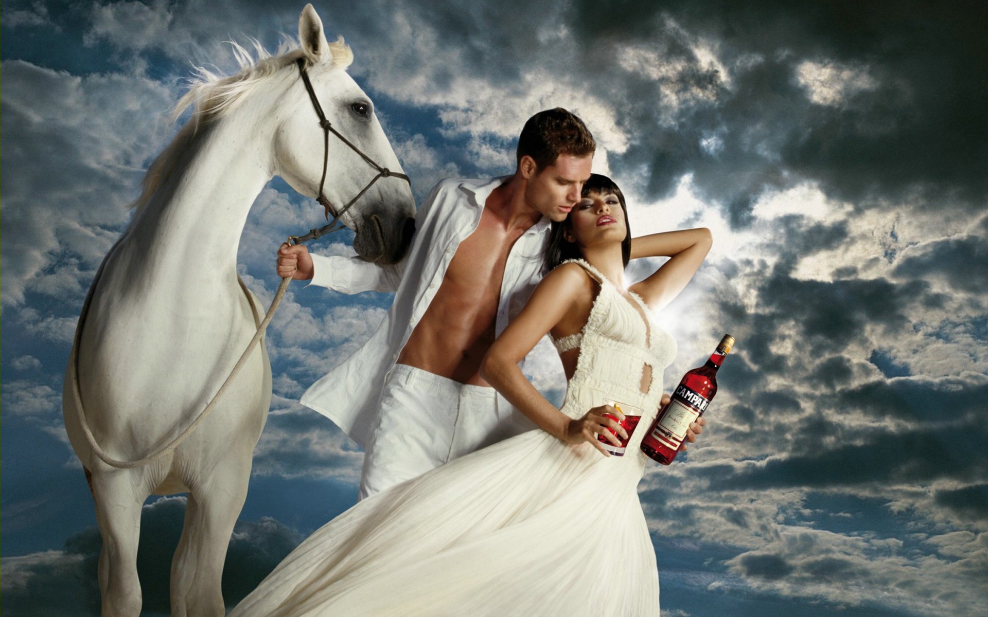 woman man horse white eva mendes campari campari actre