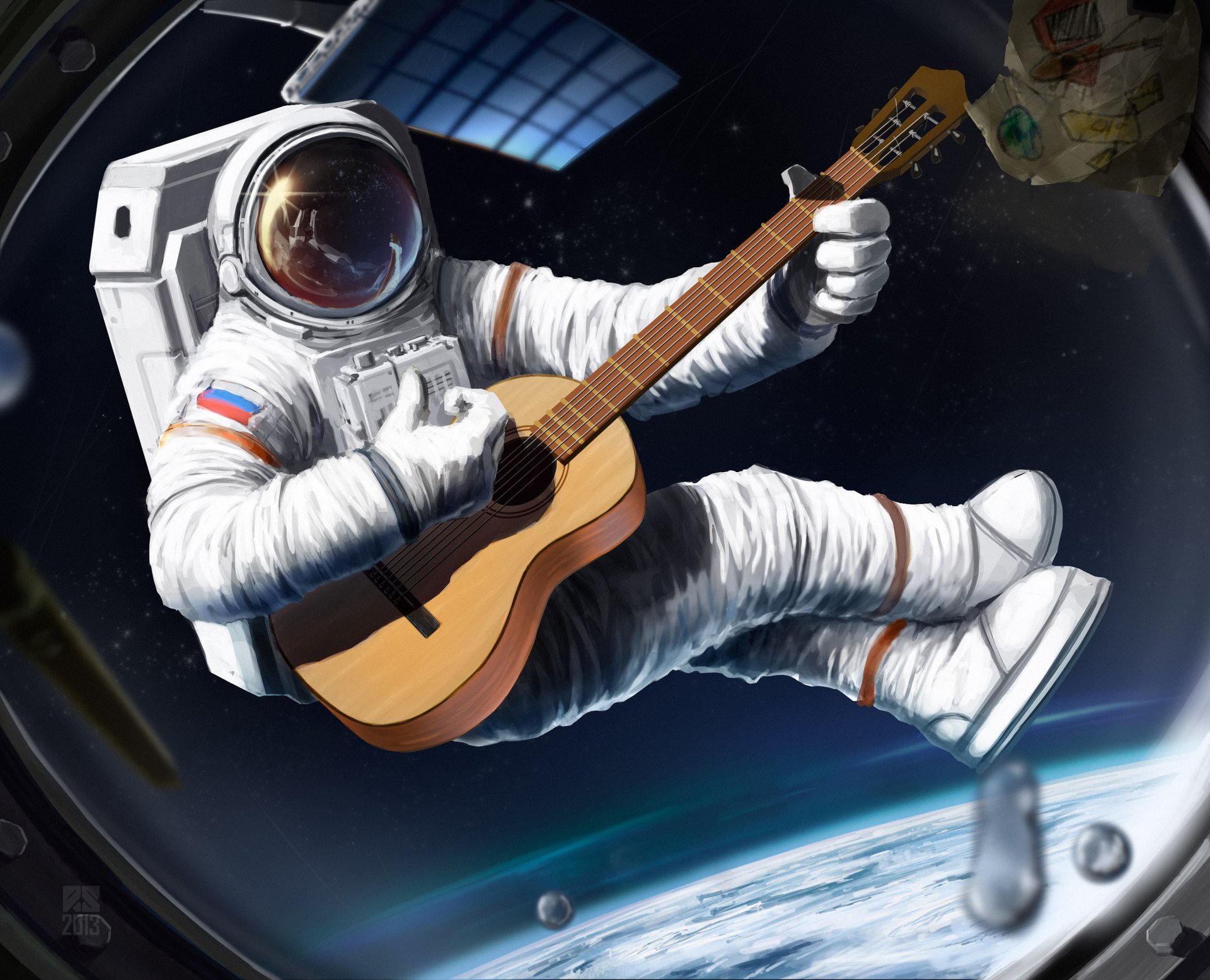 art espace astronaute bateau guitare hublot combinaison spatiale casque