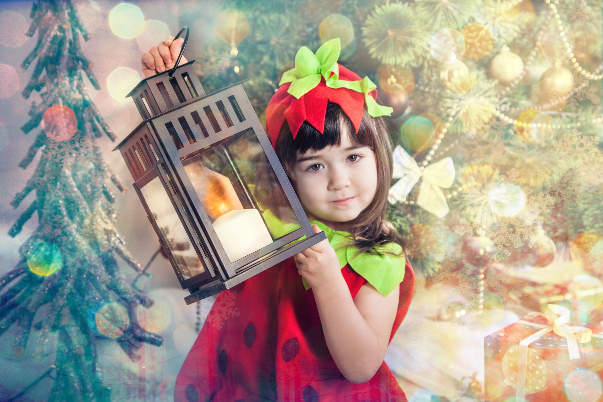 children girl new year light