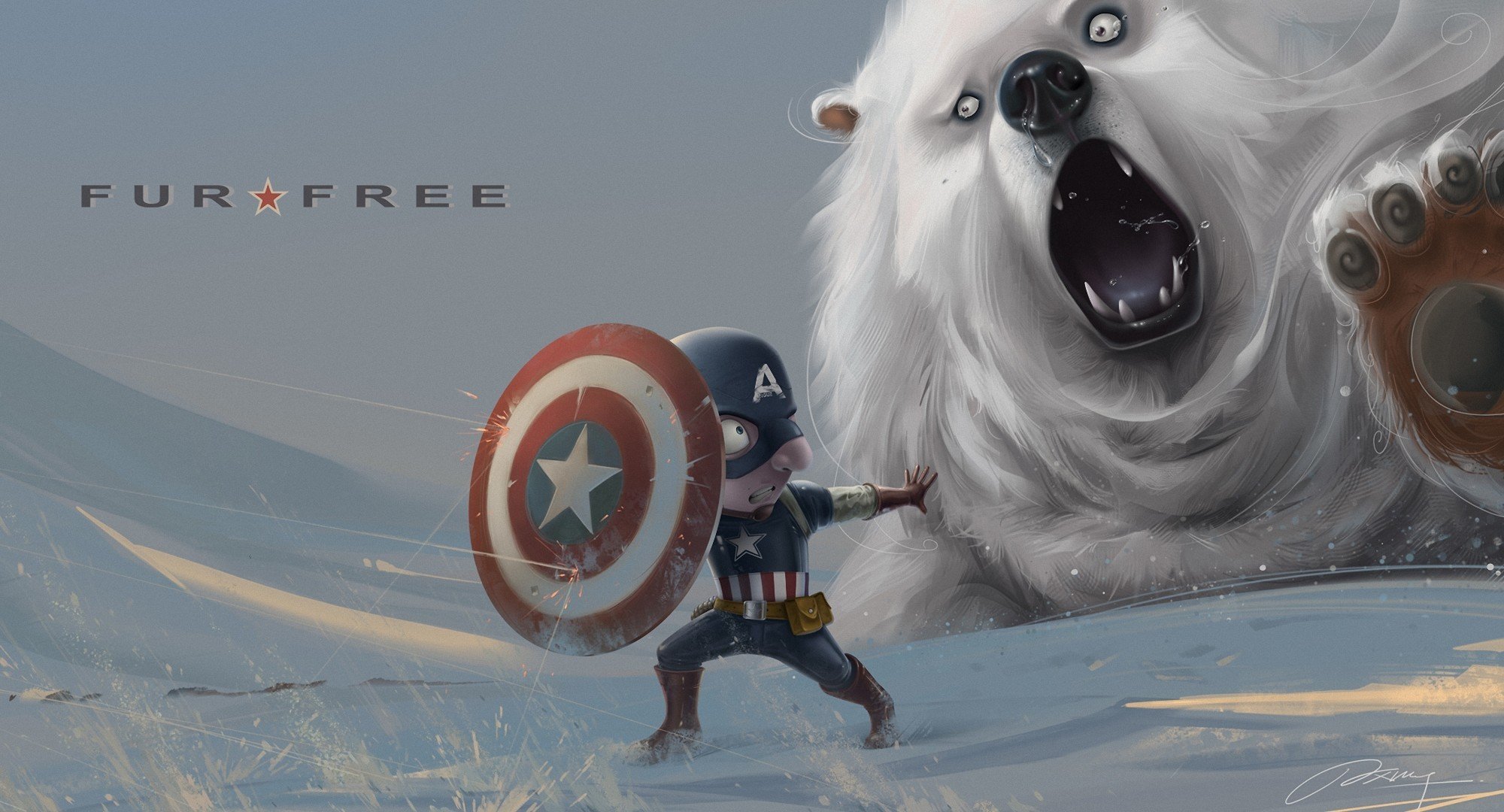 arte neve orso capitan america scudo