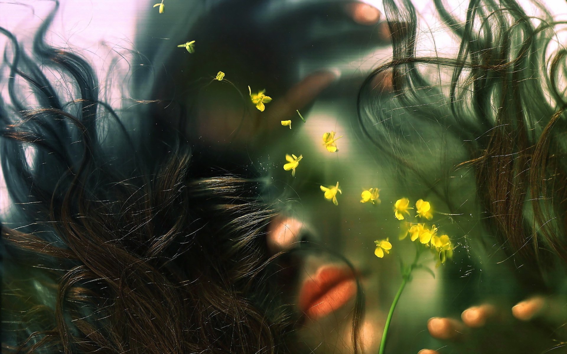 mädchen blumen haare wasser glas