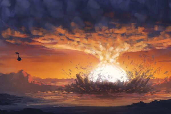 Immagine fantasy di esplosione con cupola di fumo