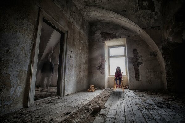 A picture against child abuse in an abandoned house