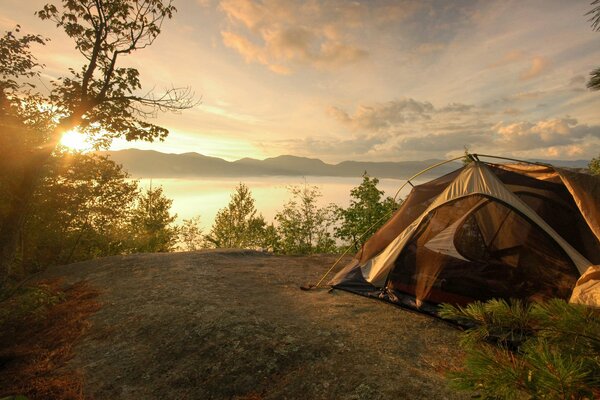 Rest on the river bank. Beautiful mountain view